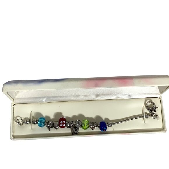 FRIEDMAN'S JEWELERS Charm Bead Bracelet Silver Tone + Glass 8" Beaded - Picture 3 of 6